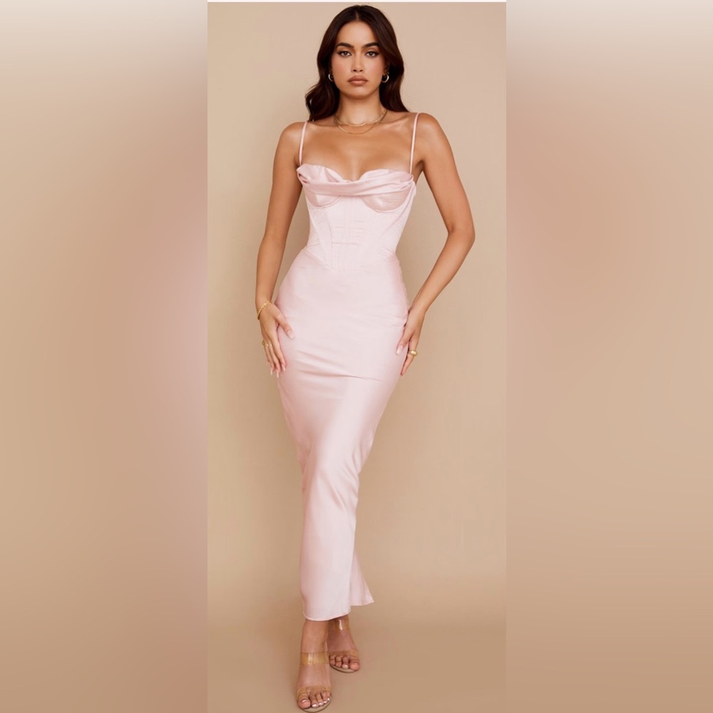 House of CB Charmaine Blush Pink Corset Maxi Dress